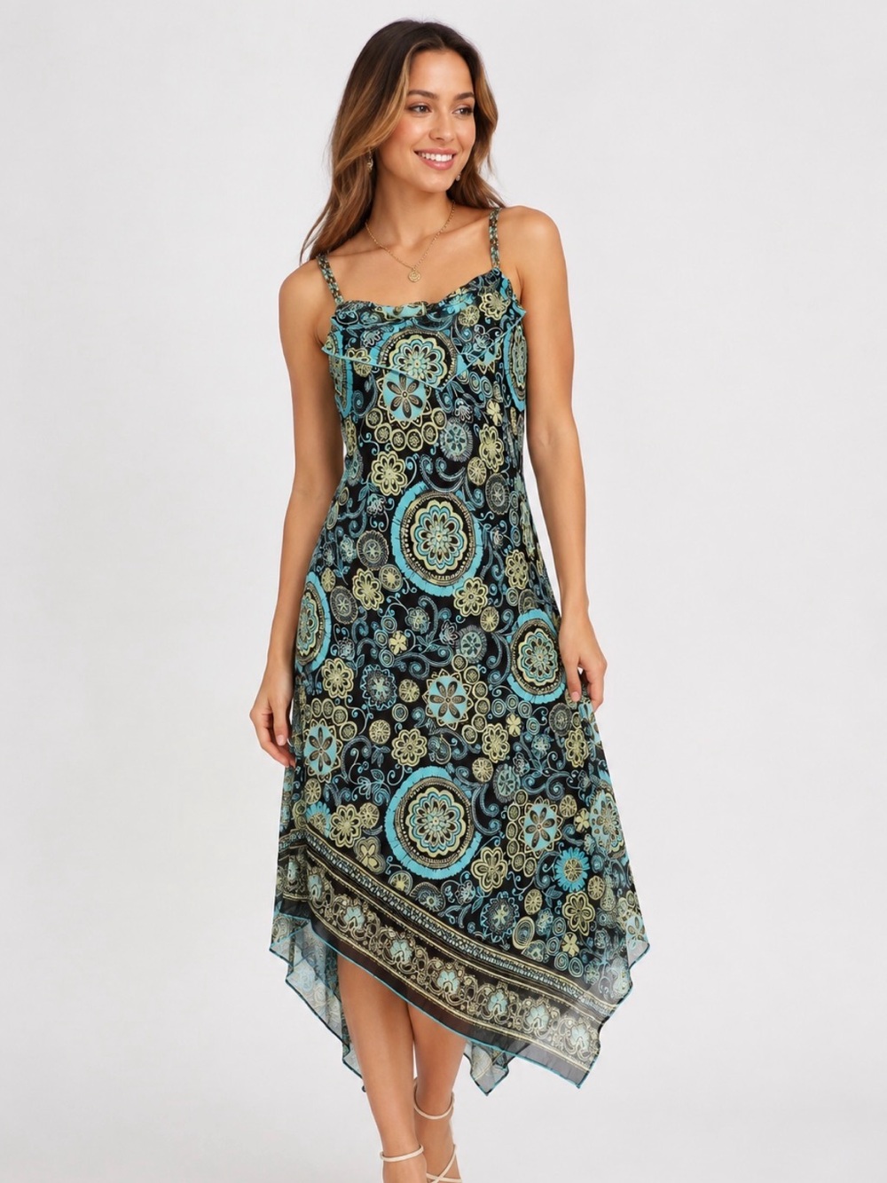 Julian Taylor Y2K Vintage Paisley Handkerchief Hem Cami Dress Size 10